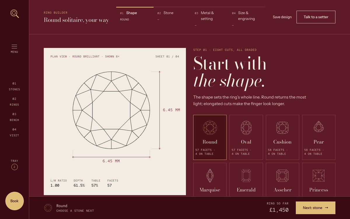 The ring builder on step one, choosing the shape